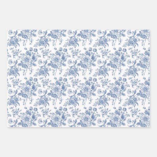 Blaues Blume-Muster Geschenkpapier Set (Vorderseite 3)
