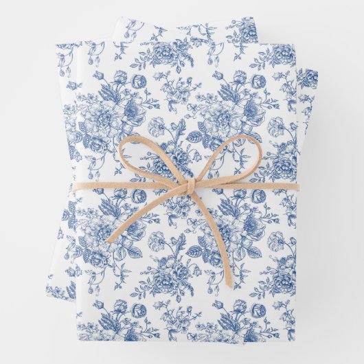 Blaues Blume-Muster Geschenkpapier Set (Beispiel)