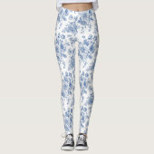 Blaues Blume-Muster Leggings (Vorderseite)