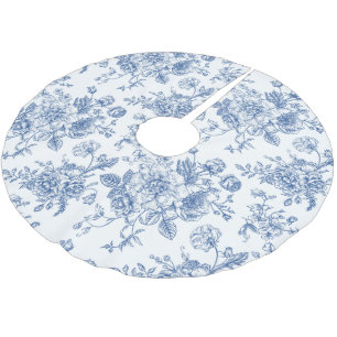 Blaues Blume-Muster Polyester Weihnachtsbaumdecke