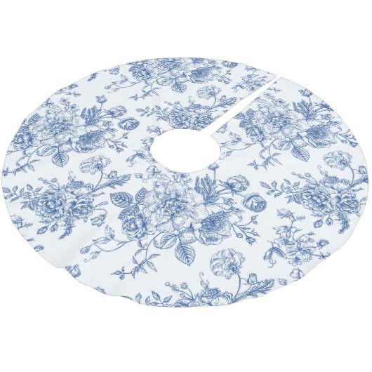 Blaues Blume-Muster Polyester Weihnachtsbaumdecke (Schrägansicht)