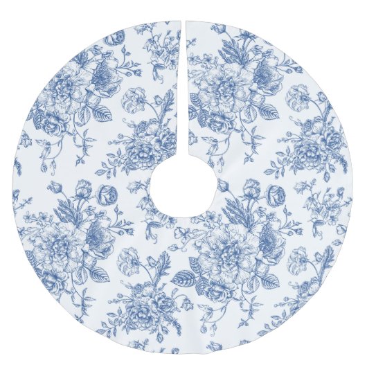 Blaues Blume-Muster Polyester Weihnachtsbaumdecke (Vorderseite)