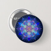 Blaues Blumemandala-Fraktal Button (Vorne & Hinten)
