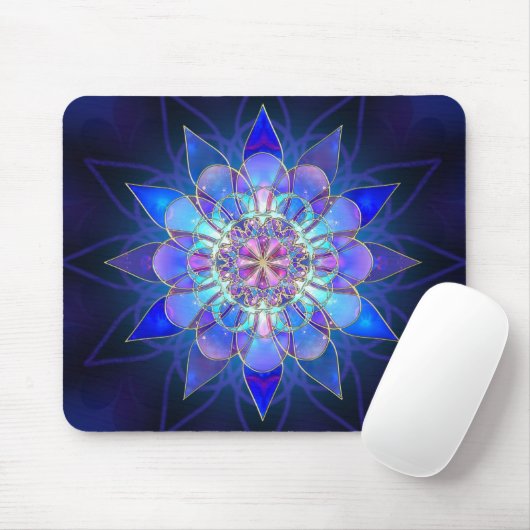 Blaues Blumemandala-Fraktal Mousepad (Mit Mouse)