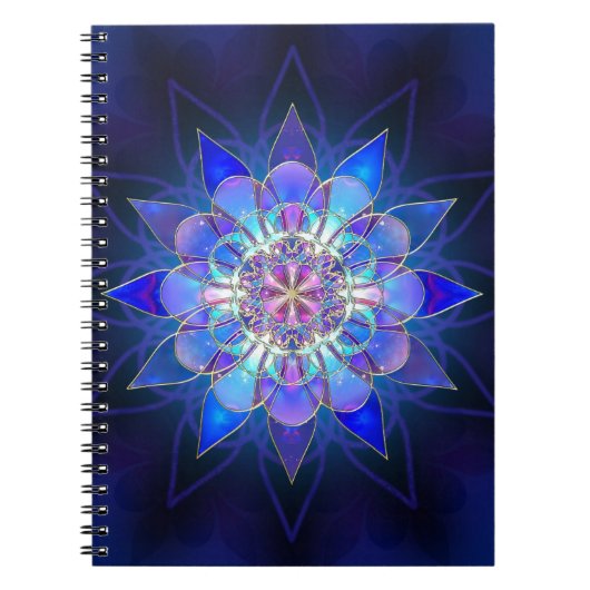 Blaues Blumemandala-Fraktal Notizblock (Vorderseite)