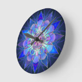 Blaues Blumemandala-Fraktal Runde Wanduhr (Winkel)