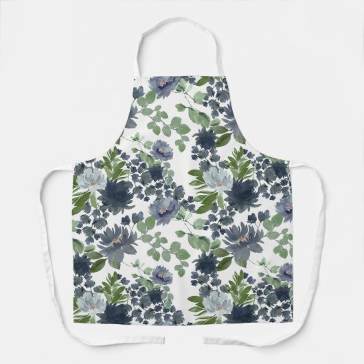 Blaues Blumen-Allover-Druck-Schürze Schürze (Vorderseite)