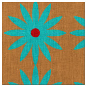 Blaues Blumen-Blumenmuster-hellorangeer Stoff (Nahaufnahme)