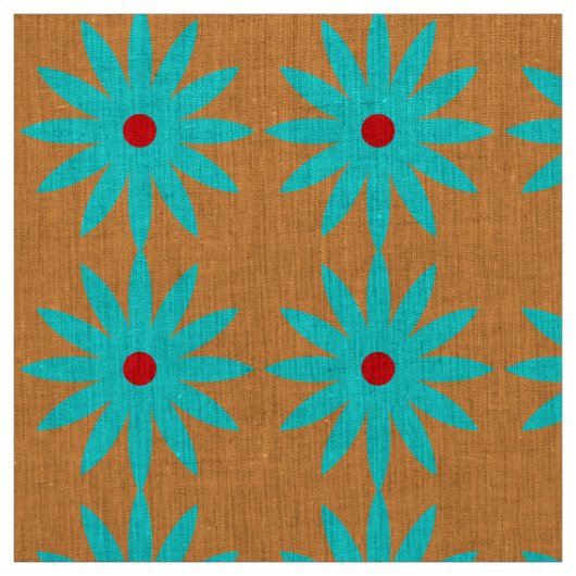 Blaues Blumen-Blumenmuster-hellorangeer Stoff (Muster)