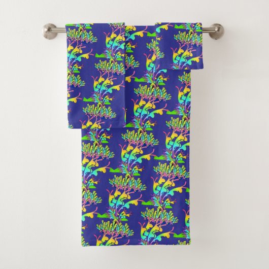 Blaues Blumen-Fantasiemuster Badhandtuch Set (Insitu)