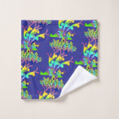Blaues Blumen-Fantasiemuster Badhandtuch Set (Waschlappen)