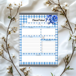 Blaues Blumen-Gingham _ Klinischer Patient Notizblock