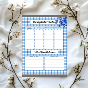 Blaues Blumen-Gingham_ Pflegedatenerfassung Notizblock