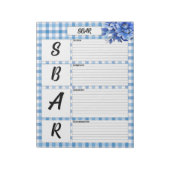 Blaues Blumen-Gingham _ SBAR Temp Notizblock (Rotiert)