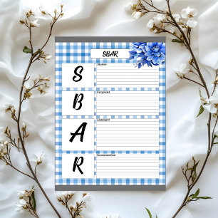 Blaues Blumen-Gingham _ SBAR Temp Notizblock