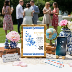 Blaues Blumen Hochzeitsgeschenk QR-Code-Schild Einladung