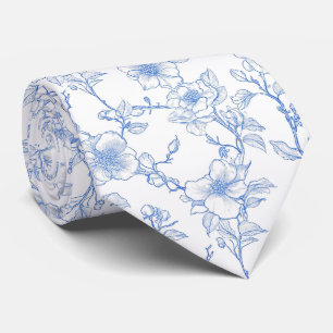 Blaues Blumen-Toile Krawatte