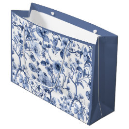 Blaues Blumen-Vintage-Toile-Muster  Große Geschenktüte
