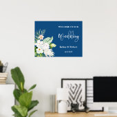 Blaues Blumen-Willkommens-Hochzeitsschild Poster (Heimbüro)