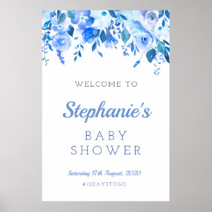 Blaues Blumenbaby-Duschzeichen, Begrüßung Poster