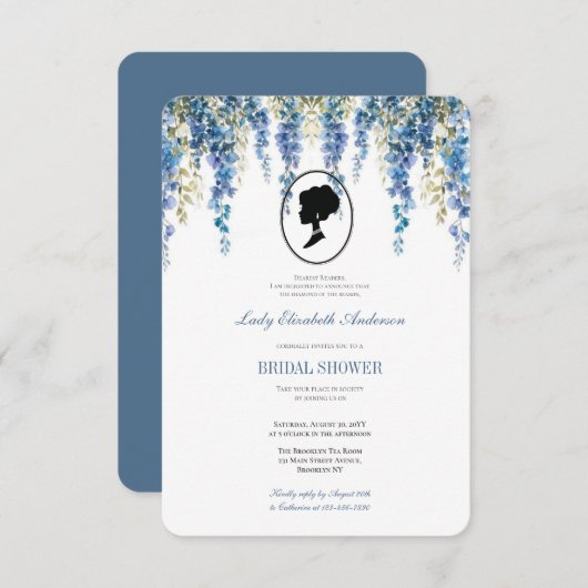 Blaues Blumenbräunentum, Brauttee-Regie Einladung (Vorne/Hinten)