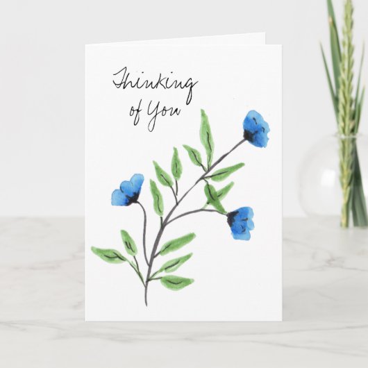 Blaues Blumendenken Karte (Vorderseite)