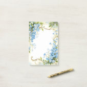 Blaues Blumendesign in der Ecke Post-it Klebezettel (Auf Schreibtisch)