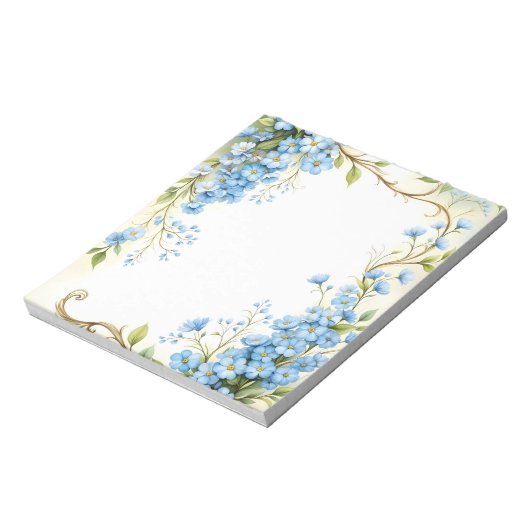 Blaues Blumeneckdesign Notizblock (Rotiert)