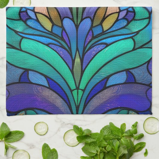 Blaues Blumenfarbglas Geschirrtuch (Gefaltet)