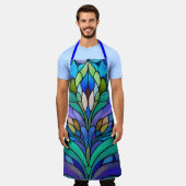 Blaues Blumenfarbglas Schürze (Getragen)