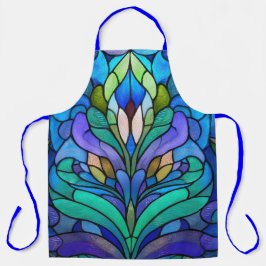 Blaues Blumenfarbglas Schürze