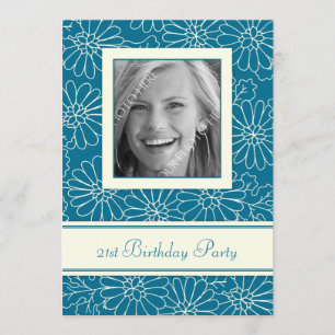 Blaues BlumenFoto-21. Geburtstags-Party Einladung