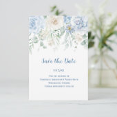 Blaues Blumenfoto - Save-the-Date (Stehend Vorderseite)