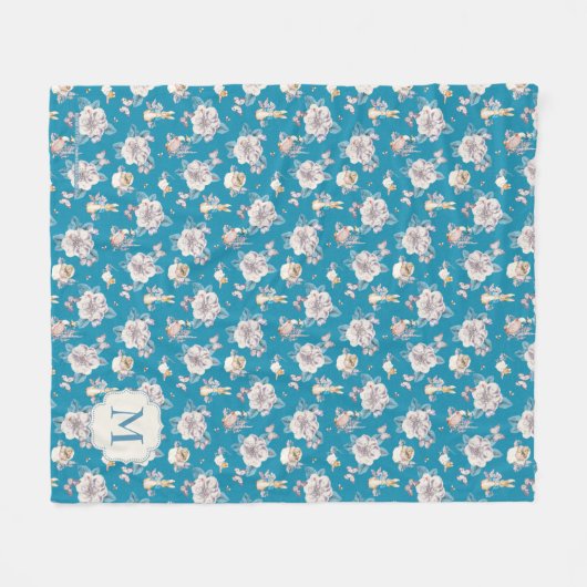 Blaues Blumengarten-Muster Peter-Kaninchen-| Fleecedecke (Vorderseite (Horizontal))