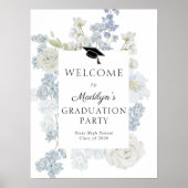 Blaues Blumengratulationsparty-Willkommensschild Poster (Vorne)