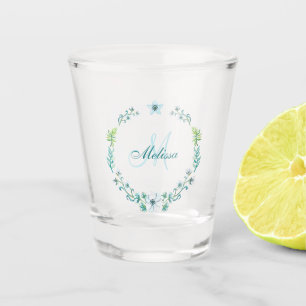 Blaues Blumenkraut Personalisiert Schnapsglas