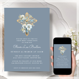 Blaues Blumenkreuz   Erste Heilige Kommune Einladung