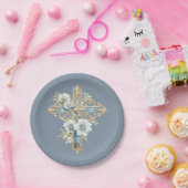 Blaues Blumenkreuz Erste Heilige Kommune Pappteller (Party)