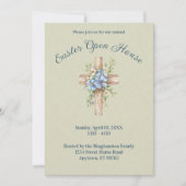 Blaues Blumenkreuz Osterwohnung Einladung (Vorderseite)