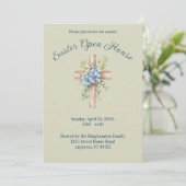 Blaues Blumenkreuz Osterwohnung Einladung (Stehend Vorderseite)