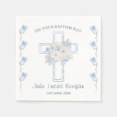 Blaues Blumenkreuz Taufpapier Napkin Serviette (Vorderseite)