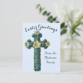 Blaues Blumenkreuz Vintag Ostern Religiös Postkarte (Stehend Vorderseite)