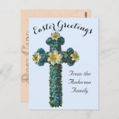 Blaues Blumenkreuz Vintag Ostern Religiös Postkarte (Vorne/Hinten)