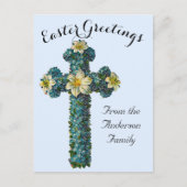 Blaues Blumenkreuz Vintag Ostern Religiös Postkarte (Vorderseite)
