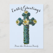 Blaues Blumenkreuz Vintag Ostern Religiös Postkarte (Vorderseite)