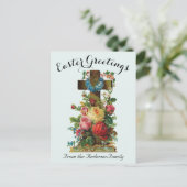 Blaues Blumenkreuz Vintag Ostern Religiös Postkarte (Stehend Vorderseite)