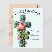 Blaues Blumenkreuz Vintag Ostern Religiös Postkarte (Vorne/Hinten)