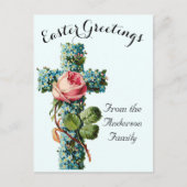 Blaues Blumenkreuz Vintag Ostern Religiös Postkarte (Vorderseite)