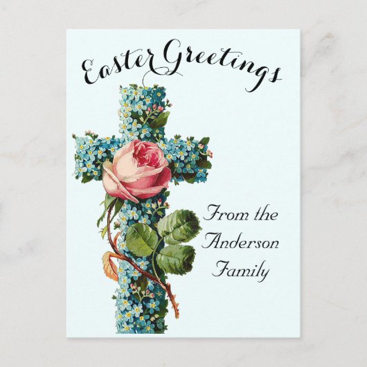 Blaues Blumenkreuz Vintag Ostern Religiös Postkarte (Vorderseite)