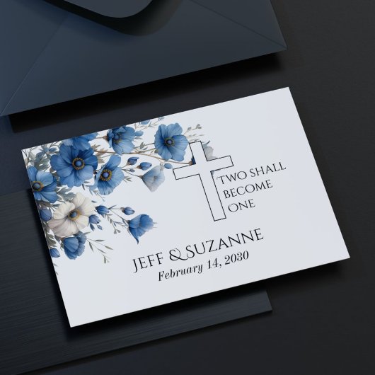 Blaues Blumenkreuz zwei wird eine Hochzeit Save The Date
